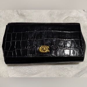 Authentic Coach Midnight Navy Black Turnlock Alexa Clutch